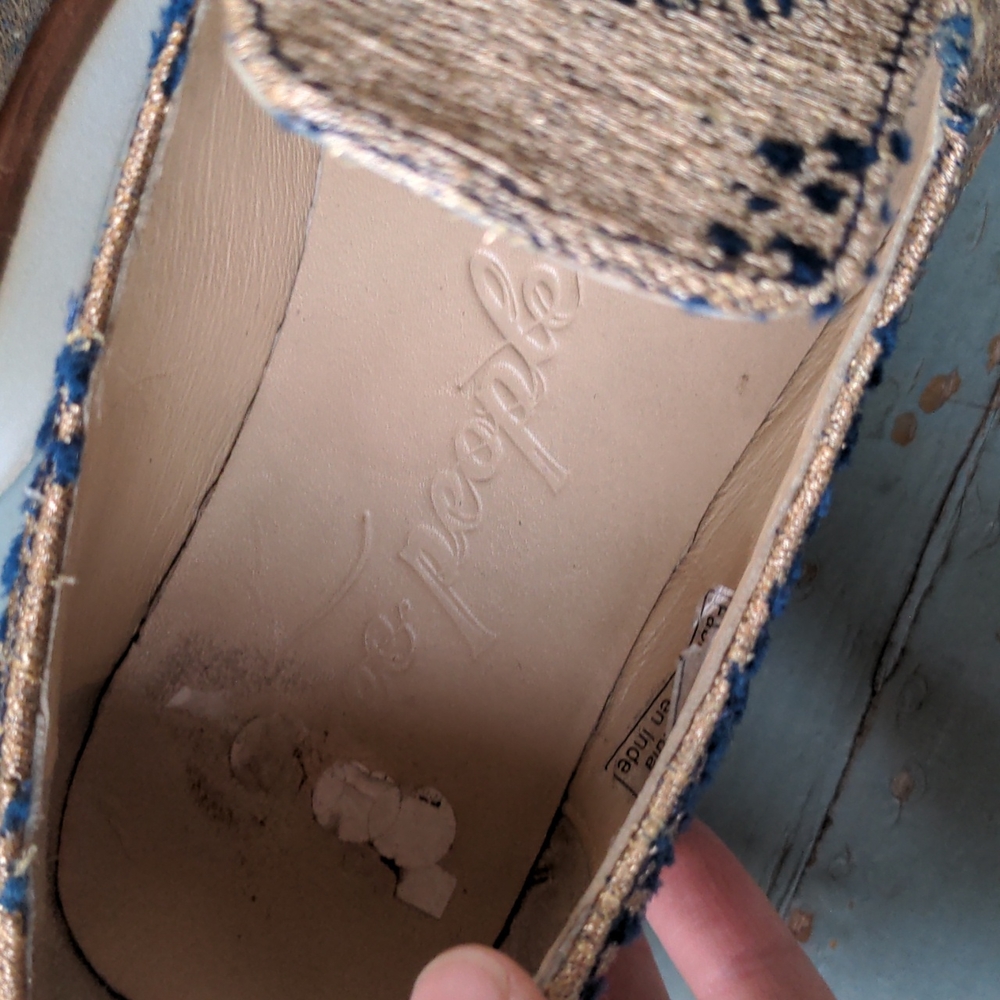 Free People Metallic Gold Loafers with Navy Detailing - Picture 3 of 8